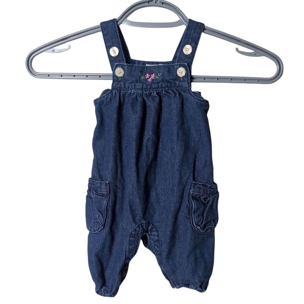 Chaps Denim Bib Overalls Blue Jean Size 3 Months ~Snaps ~Adjustable‎
